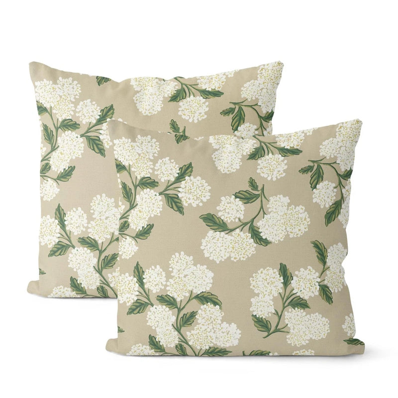 Beige Spring Pillow Covers 20x20 Inch 2 Pcs Khaki Green Hydrangea Flower Deco... Hydrangea