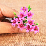 Dark Pink Color Lily Clay Flowers Bouquet 3 Bunches Flower Miniature Dollhouse Lily