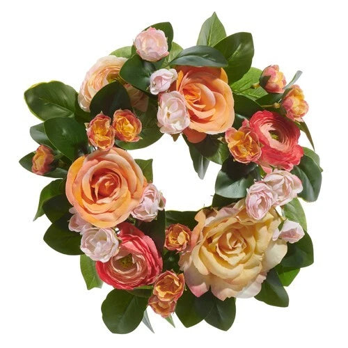 Raz Imports Silk Mini Wreath Candle Ring, Rose & Ranunculus - 13" (4402226) Ranunculus