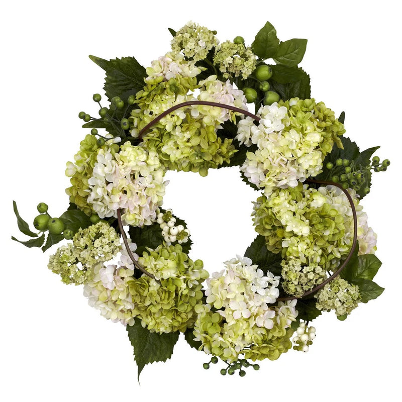22" ARTIFICIAL CREAM OFF-WHITE HYDRANGEA SILK FAKE FLOWER WREATH Hydrangea