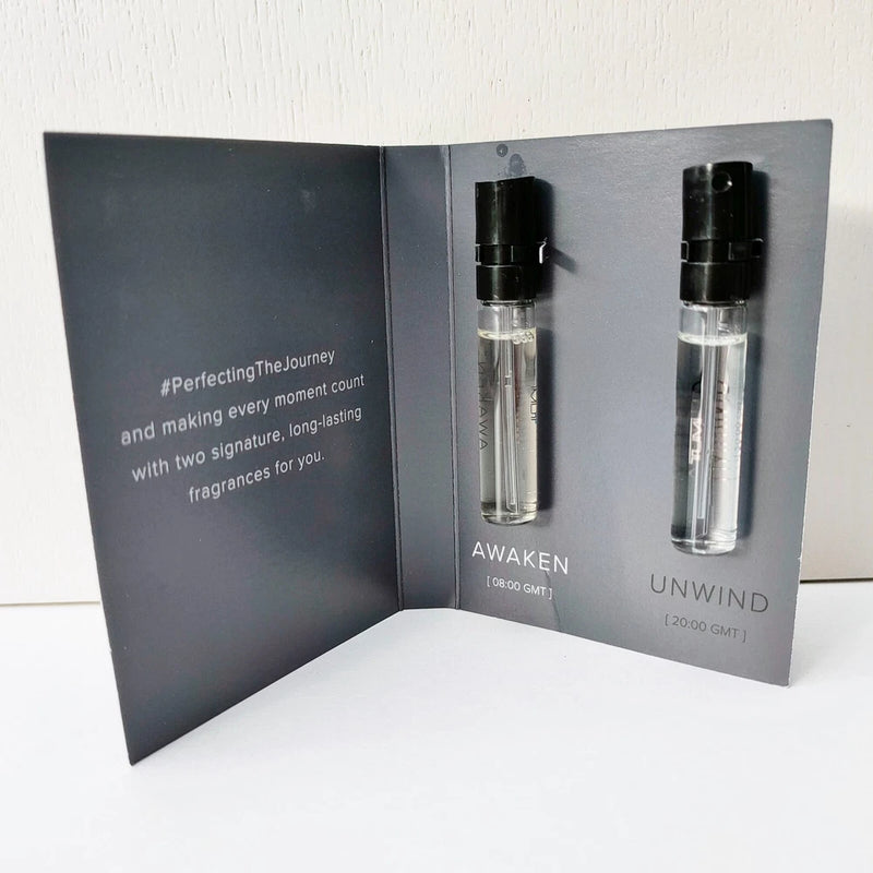Tumi Awaken & Unwind Eau de Parfum Duo mini Spray Cologne, 2x 2ml, Brand New! EDP