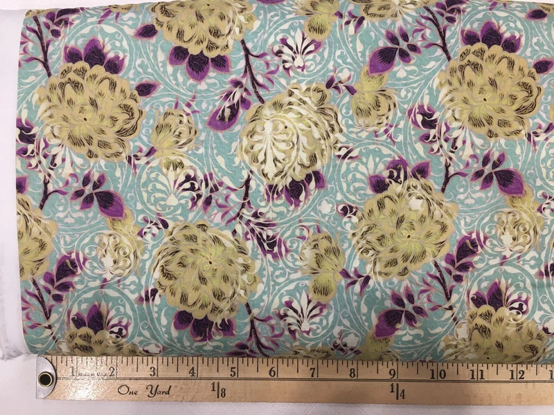 In The Beginning Pastiche Fabric # 2JYG3 by Jason Yenter - One Piece Flowering Plants