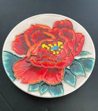 Sancai Art Museum of China Peony Flower Plate 6" D Pottery Red Peony
