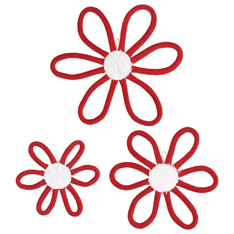 3Pcs Daisies Floral Wall Decor 3 Sizes Flower Art Decor Woven Macrame Bright Red Daisies