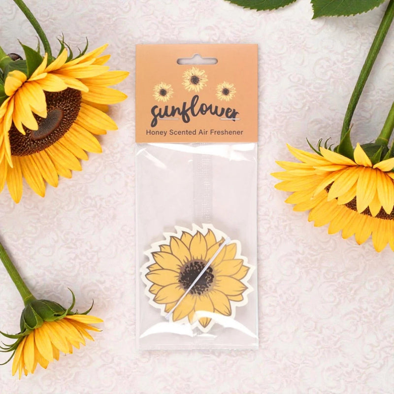 Sunflower honey-scented air freshener pouch with yellow sunflower charm