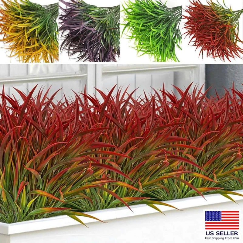 Artificial grass plant decor bundle with red and green tufted leaves