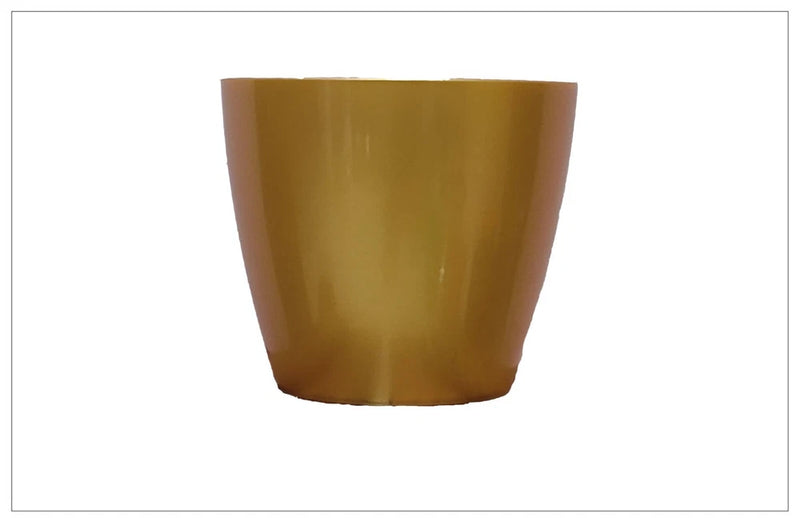 Copper-colored round plant pot base with smooth tapered sides