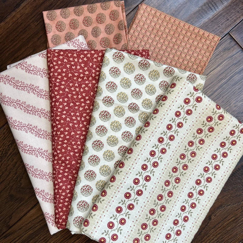 MODA FarmerÕs Market By Brannock & Patek 4 Yard Bundle and 2 FQ- Vine Floral Red Flowering Plants