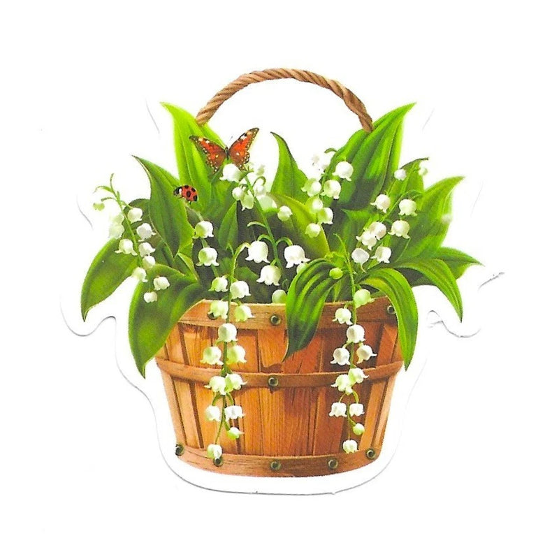 Vinyl Sticker Die Cut Lily of the Valley Decal Floral Flower Basket Cute Gift Lily
