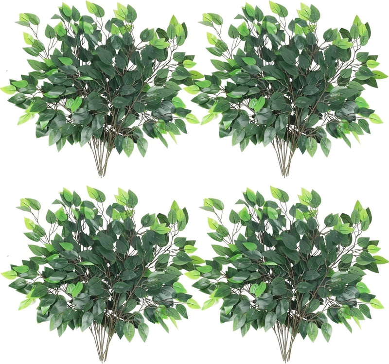 GTIDEA 24PCS Artificial Ficus Leaves Branches Faux Tree 24pcs, Green Green Plant