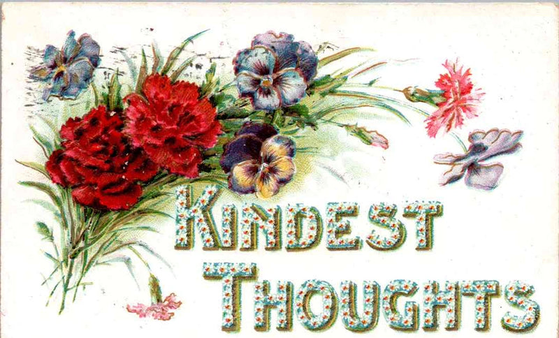 Kindest Thoughts - Carnations and Pansy - Embossed - in 1909 Carnation