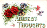 Kindest Thoughts - Carnations and Pansy - Embossed - in 1909 Carnation