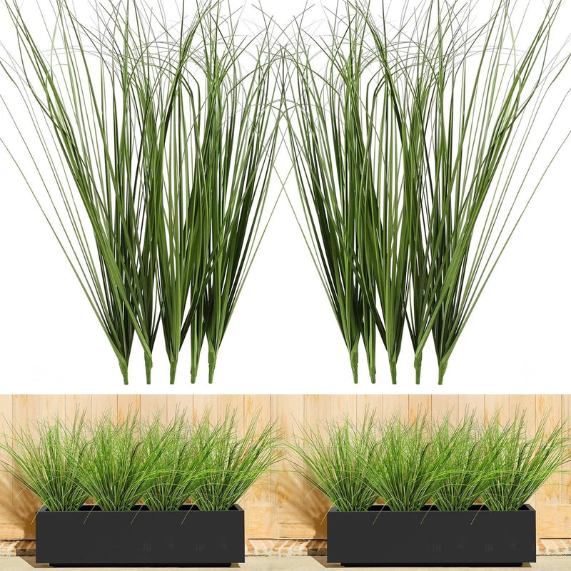 Artificial green grass filler plants set in two rectangular planters