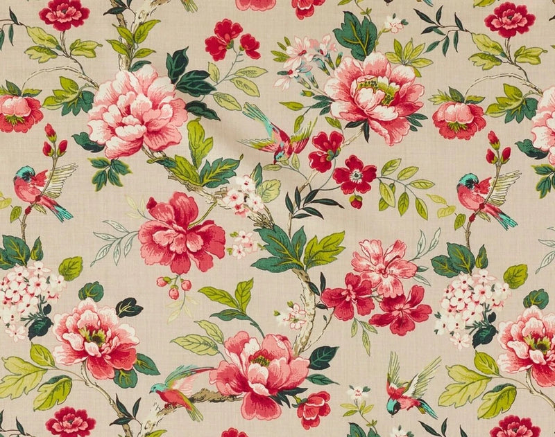 THE DESIGN ARCHIVES CURTAIN FABRIC DESIGN Grosvenor 6 METRES CHINTZ LINEN BLEND Flowering Plants