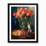 Flower Vase Carnation With A Cat 1  Framed Wall Art Poster Canvas Print Picture Carnation