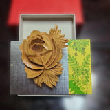 Japanese Wooden Netsuke peony flower brooch with box Peony