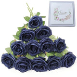 Artificial Rose Flower Flowers Roses Silk Flowers 12 pcs with 12pcs Navy Blue Bouquet