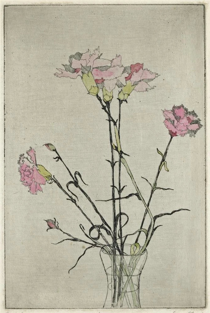 Sue Clark - Pencil Signed Etching - Carnations II - Still Life Flowers Carnation