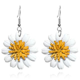 Handmade Vintage Genuine Leather Sunflower Flower Dangle Earrings Lightweight Re Sunflower