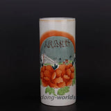 Porcelain peony tube pot, white ceramic with orange floral artwork and Chinese text.