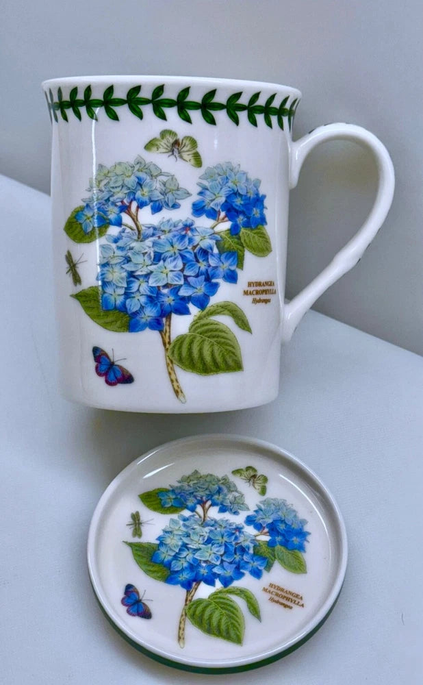 Portmeirion Botanic Garden Coffee Tea Mug Lid Coaster Hydrangea Flower Ex Cond Hydrangea