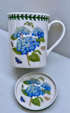 Portmeirion Botanic Garden Coffee Tea Mug Lid Coaster Hydrangea Flower Ex Cond Hydrangea