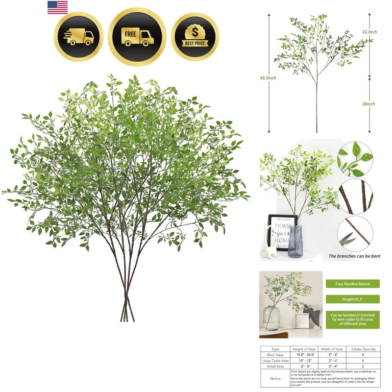 Artificial Plants Fake Greenery Branches for Vase Home Decor Office Garden Green Plant