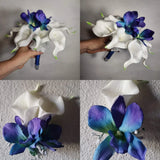 Peacock Ivory Calla Lily Galaxy Orchid Bridal Wedding Bouquet Accessories Bouquet