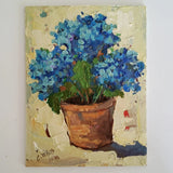 Hydrangea in a Pot Oil Painting Origina Blue Floral Art Abstract Modern Artwork Hydrangea