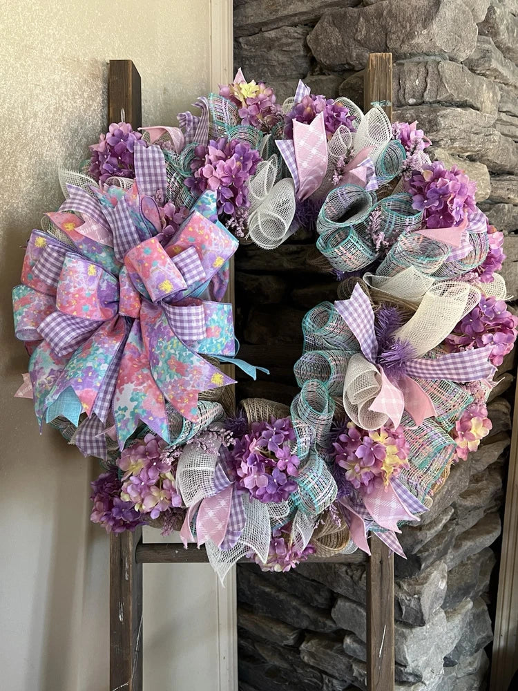 Wreath| Welcome Front Door Wreath| Home decor | Spring Summer Wreath | Hydrangea Hydrangea