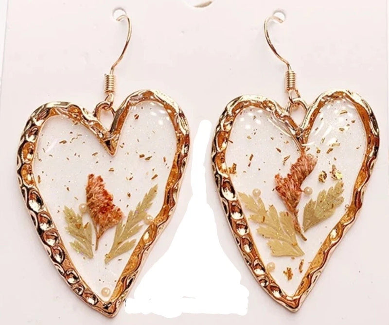 REAL Flower Earrings Dried Pressed resin glossy rose daisy gold Cottagecore cute Daisies