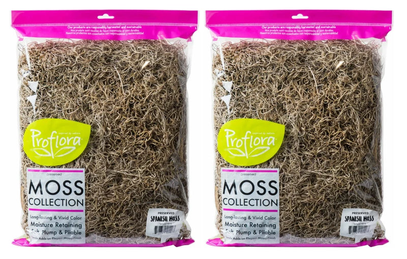 2-pack Proflora preserved Spanish moss, natural green dried floral filler, pouch set