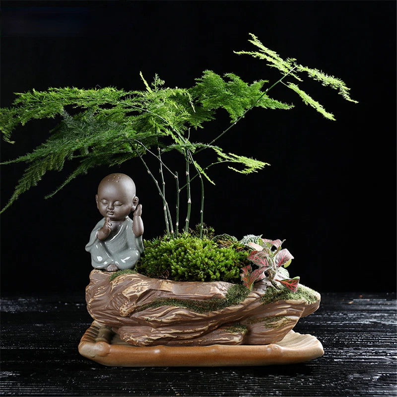 Ceramics Rockery Stone Buddha Monk Planter Plants Flower Pot Succulents Crafts Flowering Plants