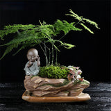 Ceramics Rockery Stone Buddha Monk Planter Plants Flower Pot Succulents Crafts Flowering Plants