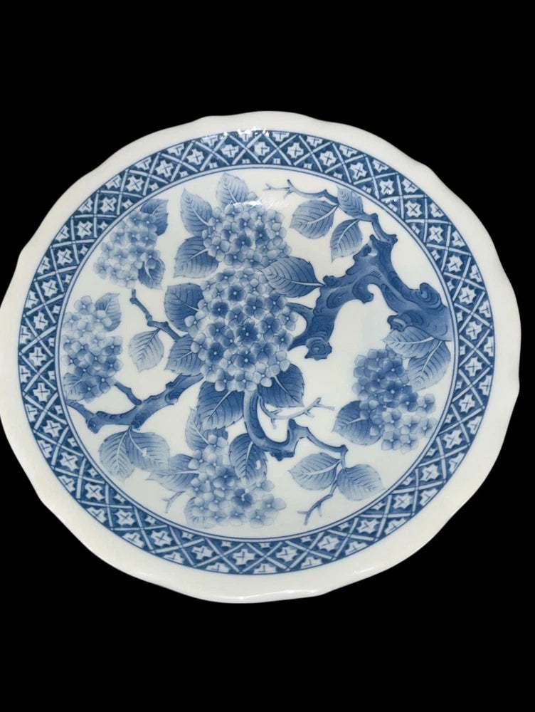 Vintage Japan Ajisai Hydrangea Flower Porcelain Plate 8Ó Blue/White Hydrangea