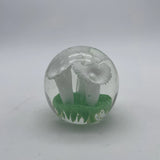 Vintage Glass Paperweight White Calla Lily Flowers on Green Leaves 3 1/4