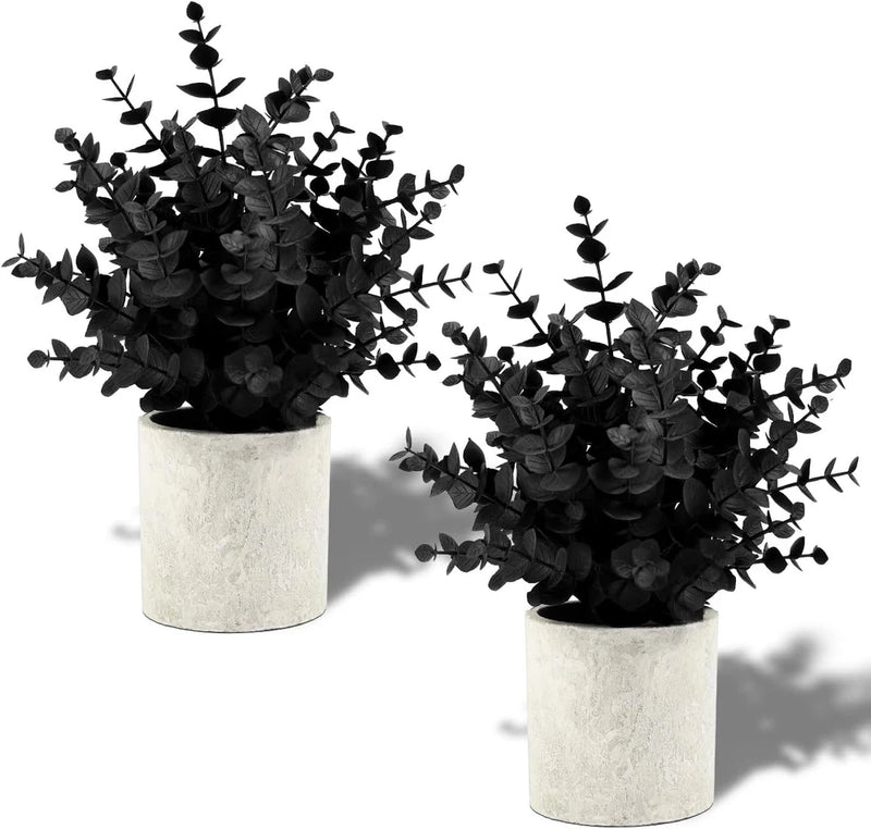 2 Pack Black Fake Eucalyptus Small Fake Plants Potted Artificial Plants Green Plant