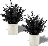 2 Pack Black Fake Eucalyptus Small Fake Plants Potted Artificial Plants Green Plant
