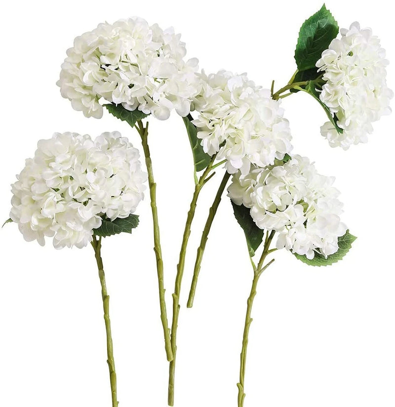 Party Joy 5pcs 15.4In Artificial Hydrangea Silk Flowers Bouquet Faux Hydrangea Hydrangea