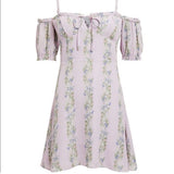 Intermix Lily Purple Floral Mini Dress Cold Shoulder Silk Size 6 Lily