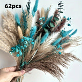 62pcs Artificial Pampas Grass Bouquet With Rabbit Tail Feathers Dried Home Decor Pampas Grass