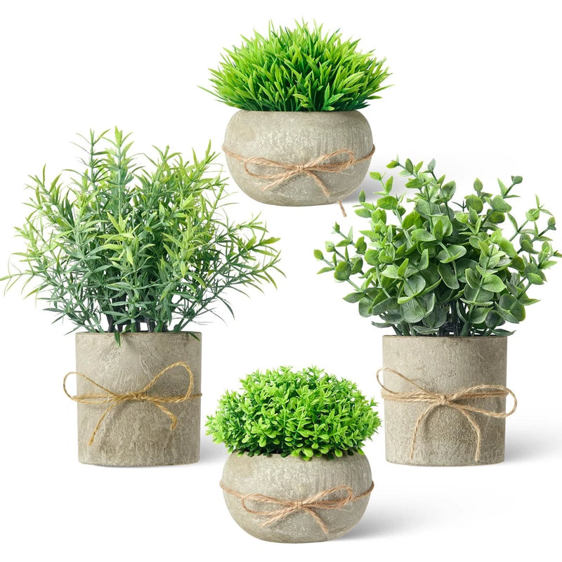4 Packs Artificial Plants Mini Fake Plants Small Greenery Potted Plants for H... Green Plant