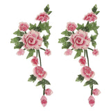 2Pcs 13.8" Peony Flowers Embroidery Patches for Clothes Dress, Pink Peony