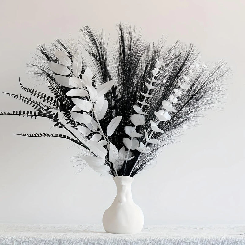Black and white artificial bouquet in minimalist Nordic style, featuring arti... Pampas Grass