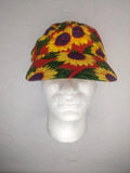 Rare Vintage All Over Print Women's Red Sunflower Hat Stretch Back VG Clean Sunflower