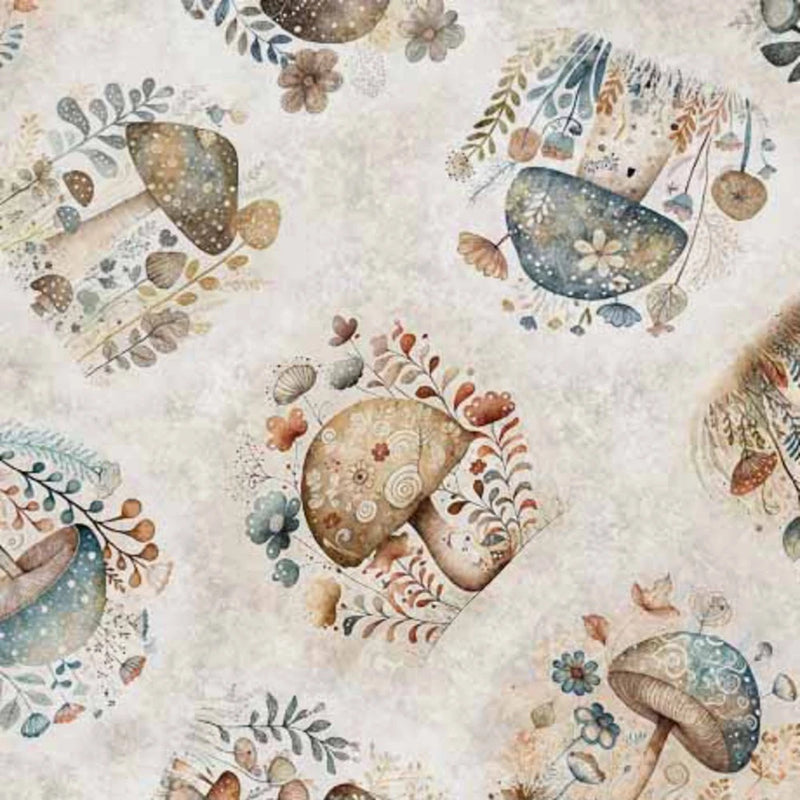 Cotton Tails Mushroom Gray Cotton Fabric Flowering Plants