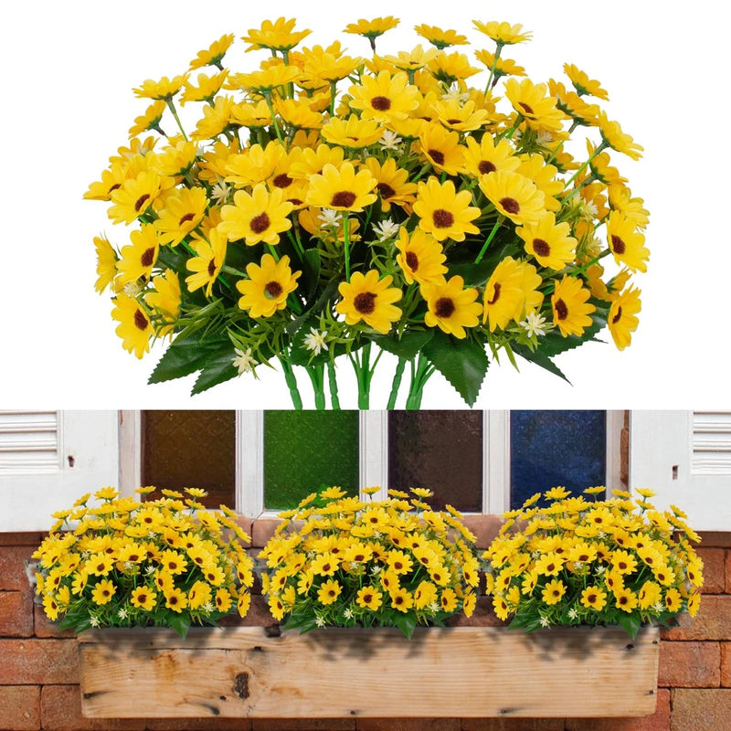 8 Bundles Artificial Sunflowers Fake Outdoor UV Resistant Fall Flowers for Home Sunflower