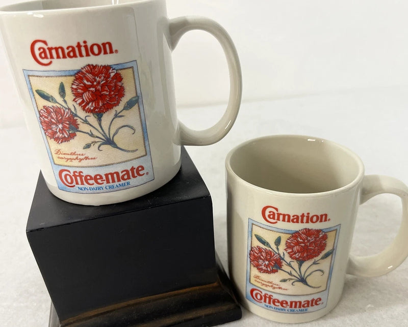 Set of 2 floral coffee mugs with pink carnation print and white handles