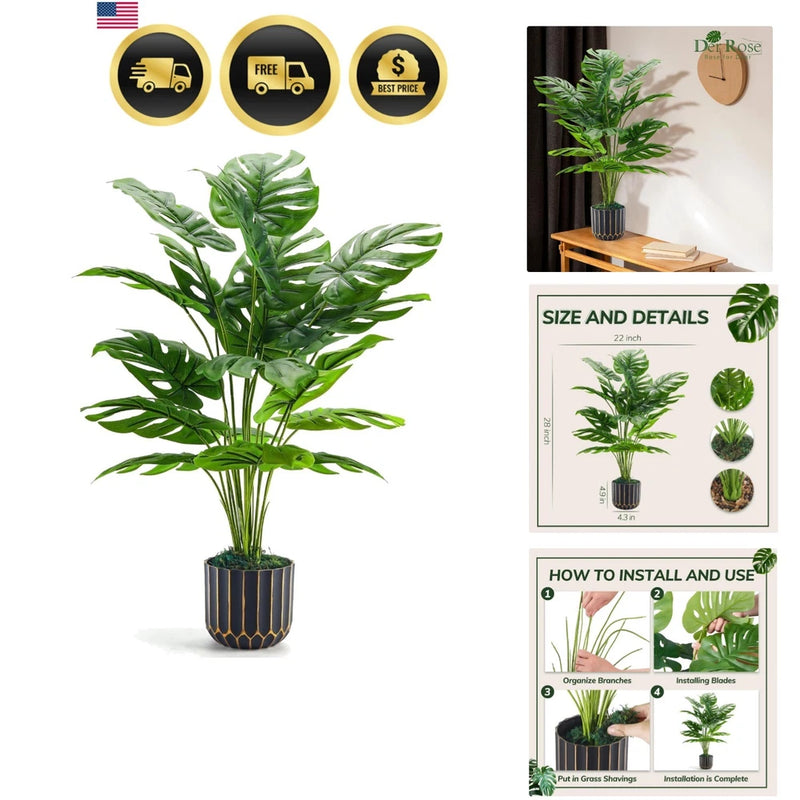 Fake Plants Tall Artificial Monstera Faux Plants Indoor Outdoor Tree for Livi... Green Plant