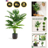 Fake Plants Tall Artificial Monstera Faux Plants Indoor Outdoor Tree for Livi... Green Plant